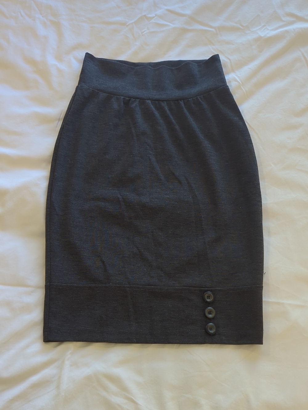 Grey Pencil Skirt with Button Detail - Stretch
